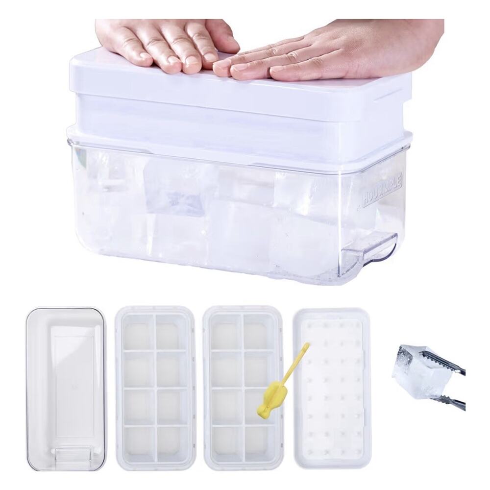 2 GiantPush Silicone‎ Large 2-Inch Ice Cube Tray with Lid, Two Tier Set BLUE